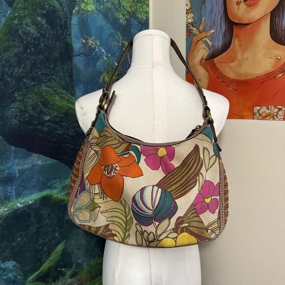 fossil modern vintage floral boho rattan shoulder bag y2k retro purse - Picture 1 of 7